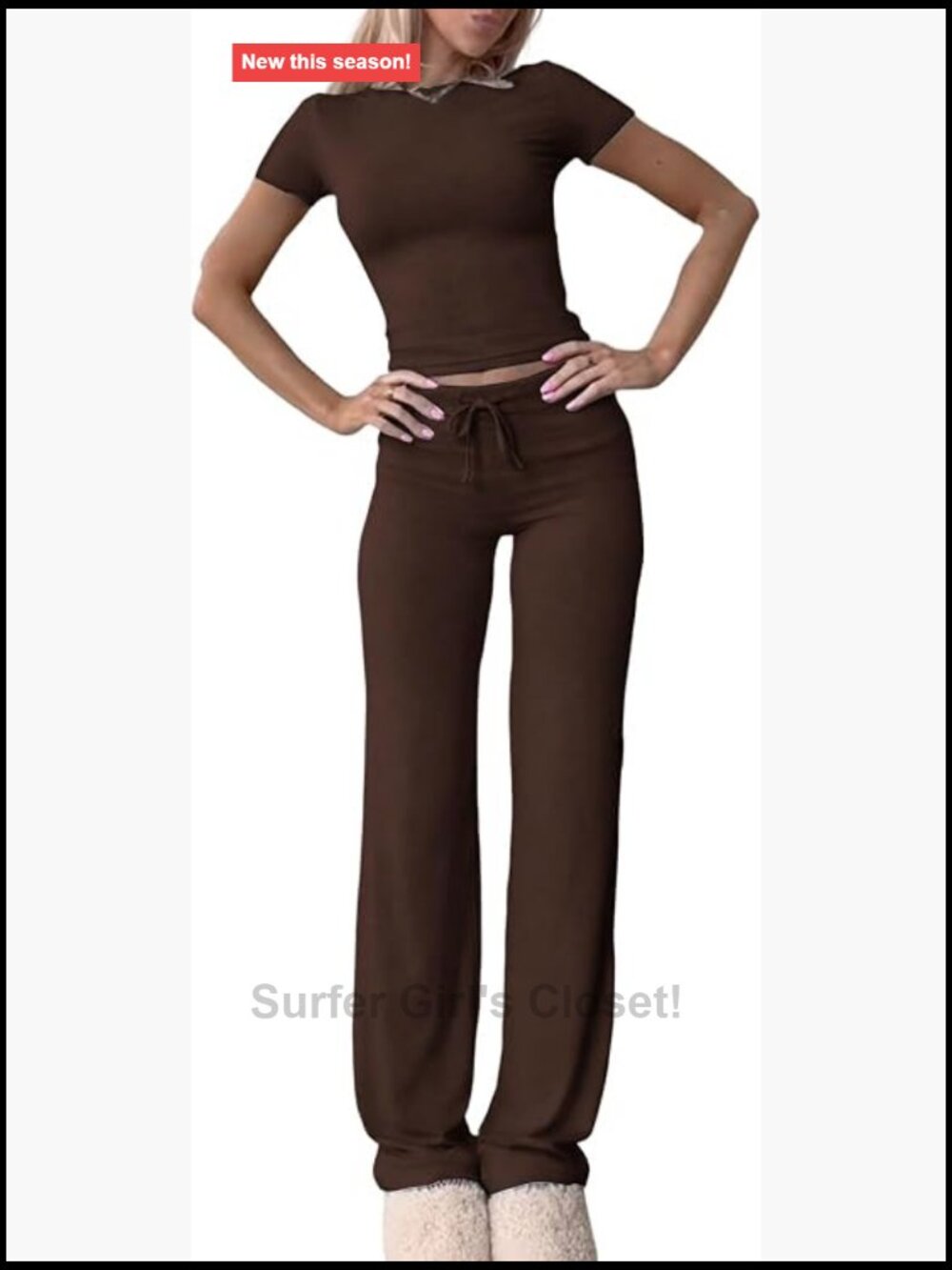 2 Piece Lounge Set Women Casual Crop Top Straight Leg Pants Tracksuit